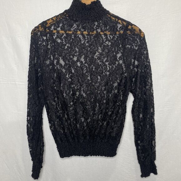 J FOR JUSTIFY Lace Sheer Blouse High Neck Long Sleeve Romantic Womens M Black - Picture 3 of 13